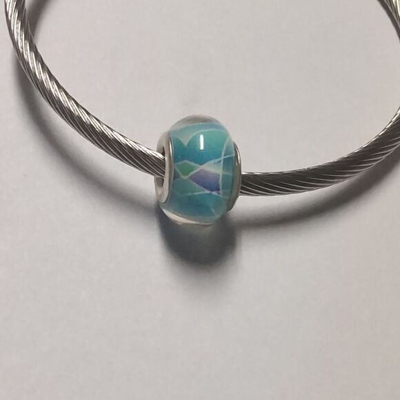Clear with Blue Artistic Background Charm for Pandora Style Bracelet - Picture 3 of 5